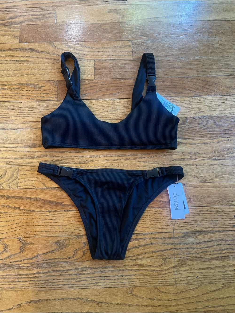 Zumiez Damsel Black Buckle Ribbed Bikini Swimsuit